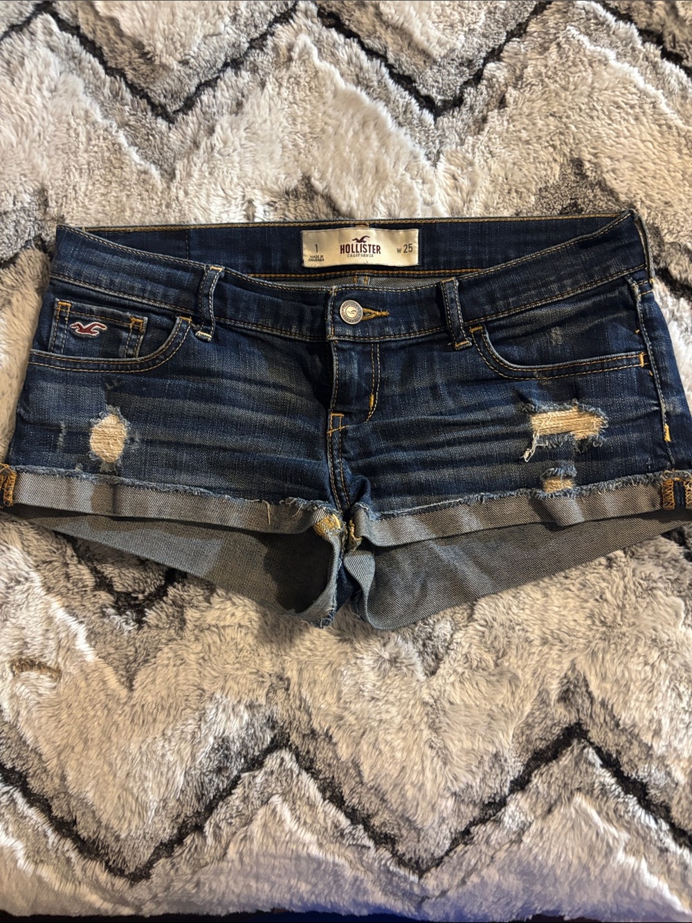 Hollister Dark Wash Distressed Jean Shorts